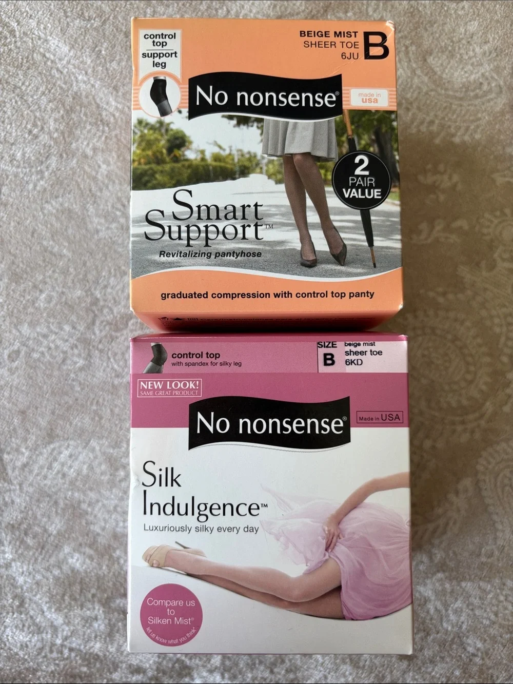 4 Pairs No Nonsense Control Top Pantyhose Beige Mist Silky Sheer Compression